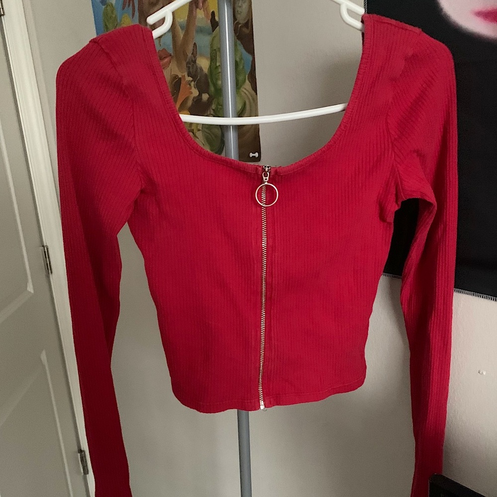 Hollister Red Long Sleeved Zip Up Top
